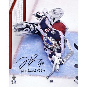 Joonas Korpisalo Columbus Blue Jackets Autographed NHL Save Record Photograph